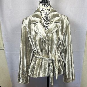 International concepts Faux chinchilla fur belted jacket L. Figure flattering!